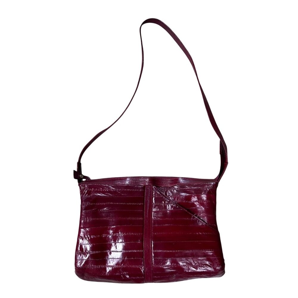 Vintage Red Purse Eel Skin Shoulder Bag Lee Sands Korea 1970s Retro Fashion - Picture 2 of 15